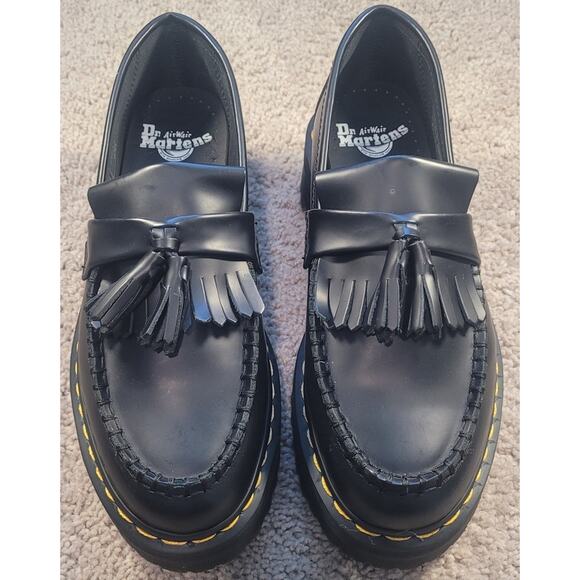 NWOT Dr Martens Adrian Quad Platform Tassel Loafers Black Smooth Leather - Picture 3 of 12